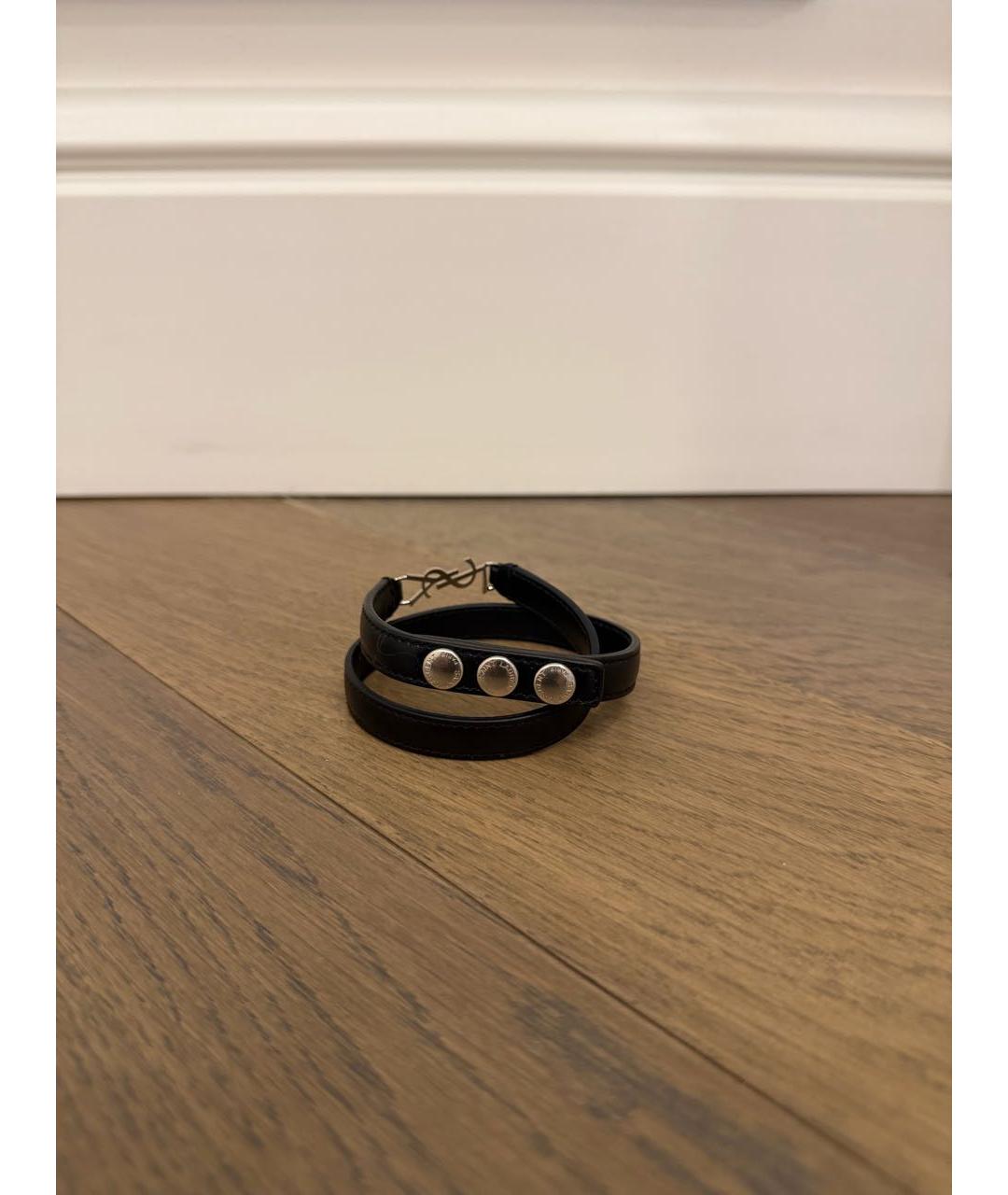 SAINT LAURENT Черный кожаный браслет, фото 2