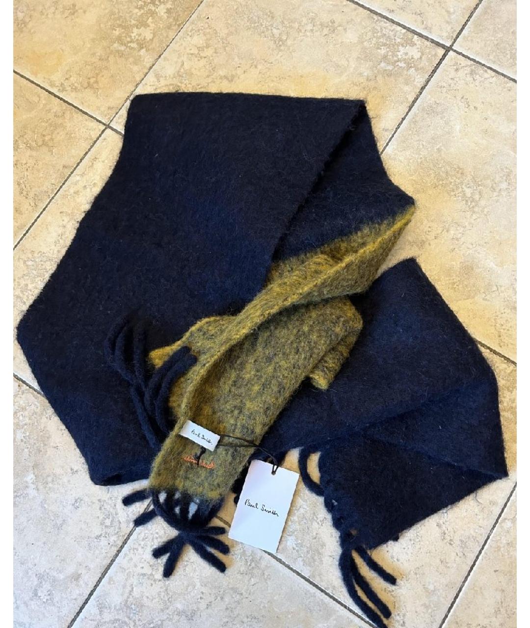 PAUL SMITH Темно-синий шерстяной шарф, фото 6