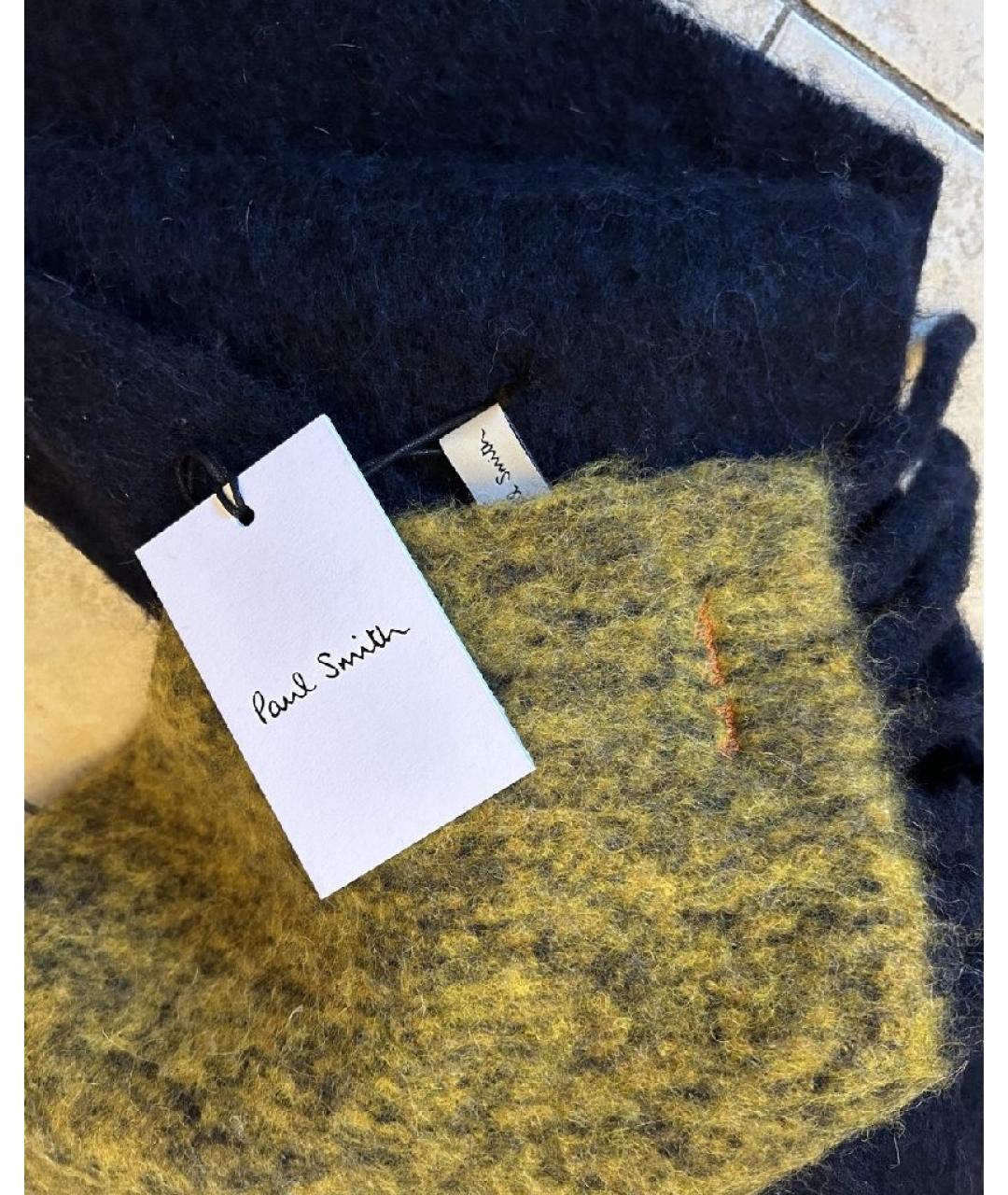 PAUL SMITH Темно-синий шерстяной шарф, фото 5