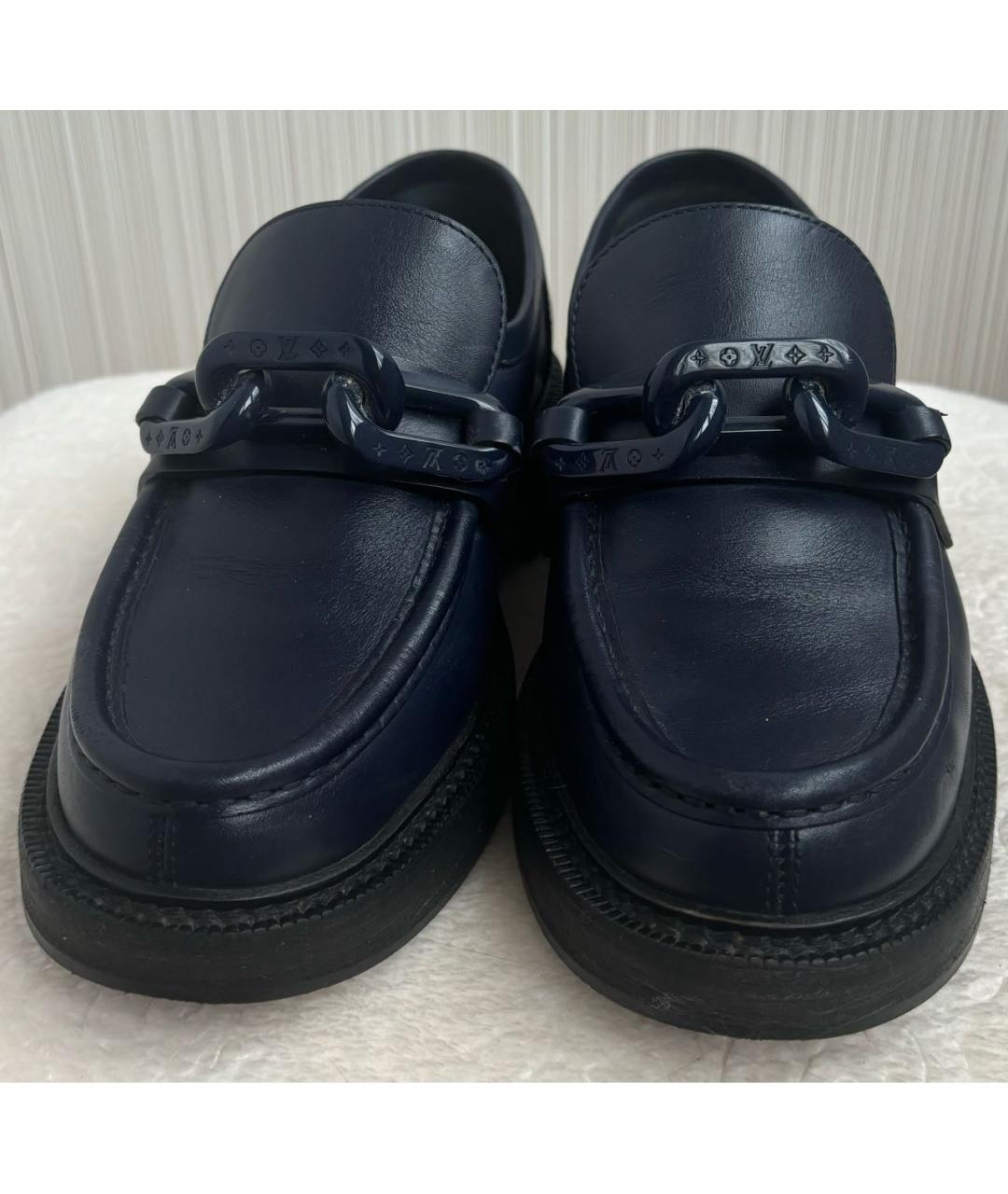 LOUIS VUITTON Темно-синие кожаные лоферы, фото 3