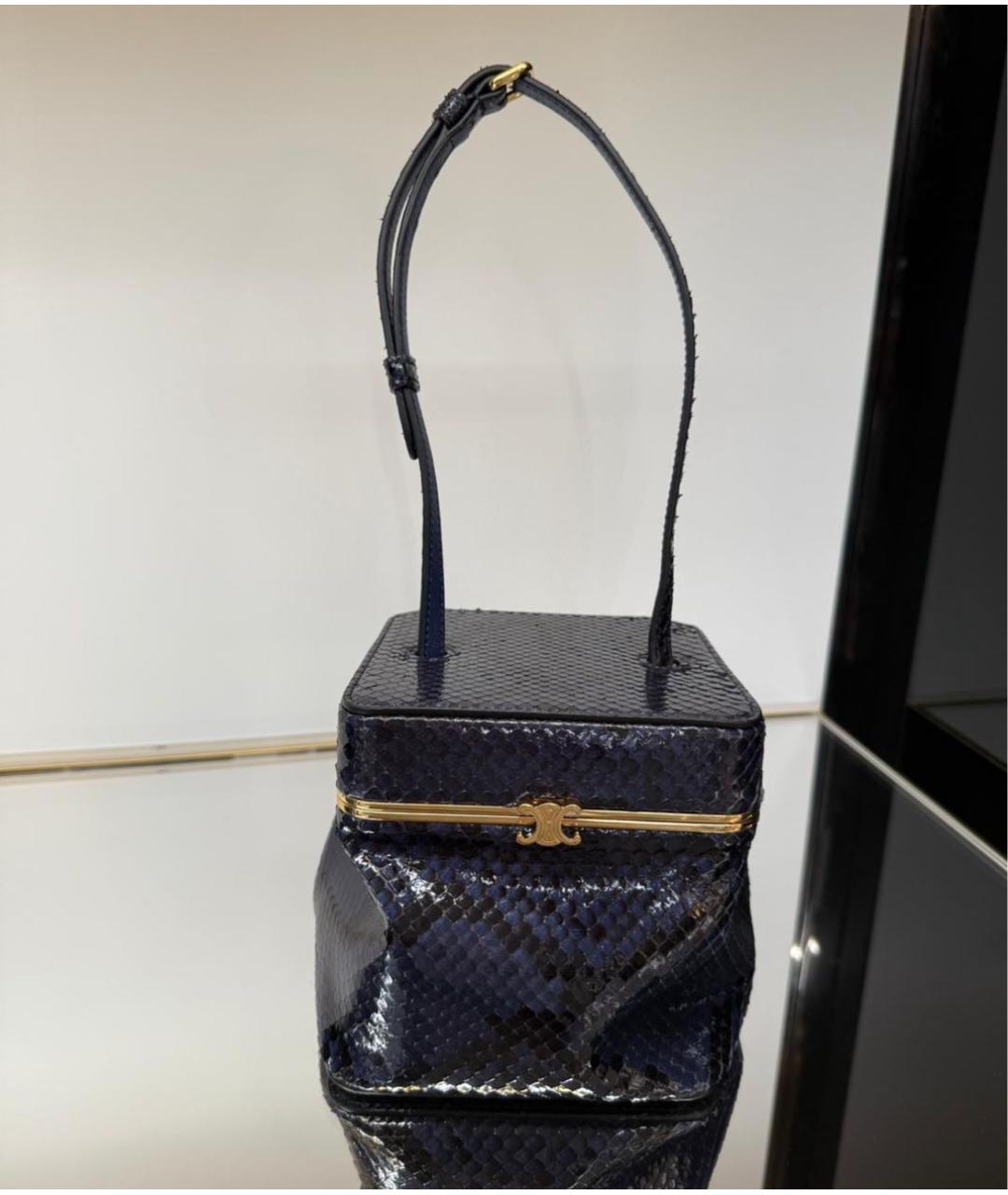 CELINE Темно-синяя сумка с короткими ручками из лакированной кожи, фото 5