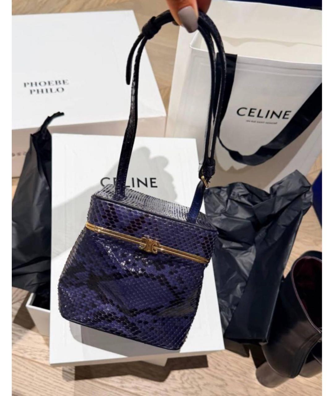 CELINE Темно-синяя сумка с короткими ручками из лакированной кожи, фото 4