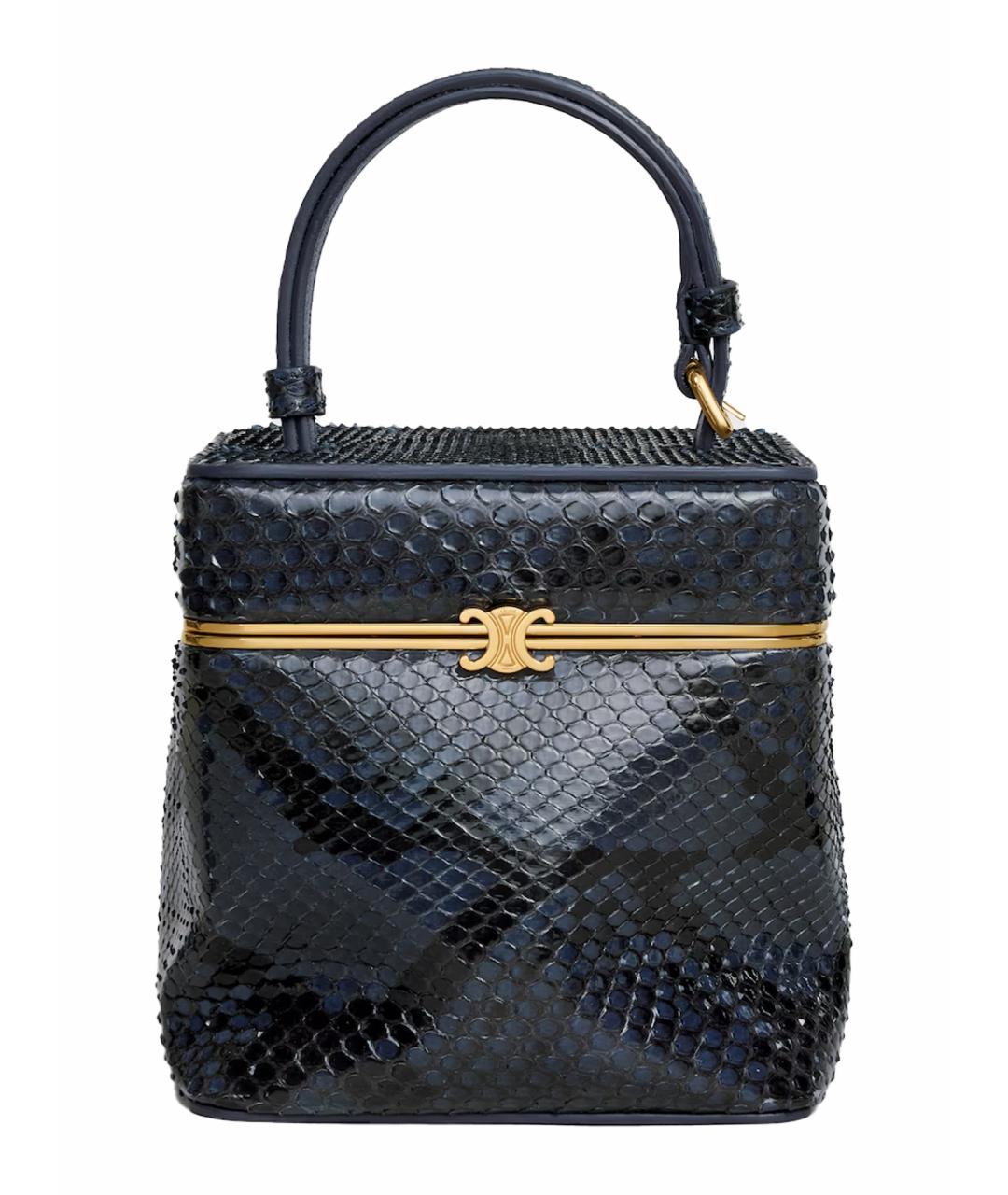 CELINE Темно-синяя сумка с короткими ручками из лакированной кожи, фото 1