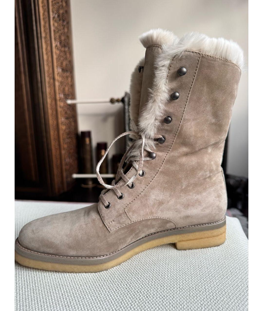 LORO PIANA Бежевые замшевые ботинки, фото 7