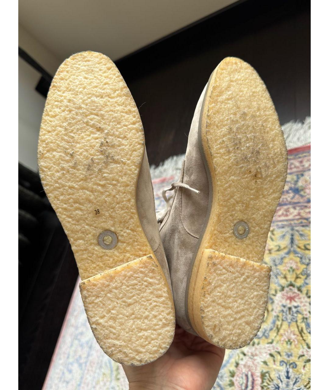 LORO PIANA Бежевые замшевые ботинки, фото 6