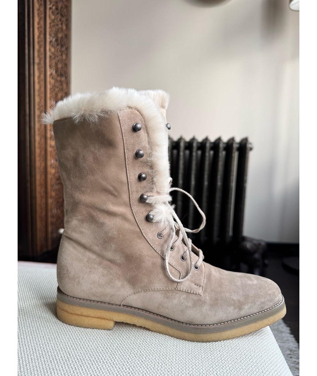 LORO PIANA Бежевые замшевые ботинки, фото 9