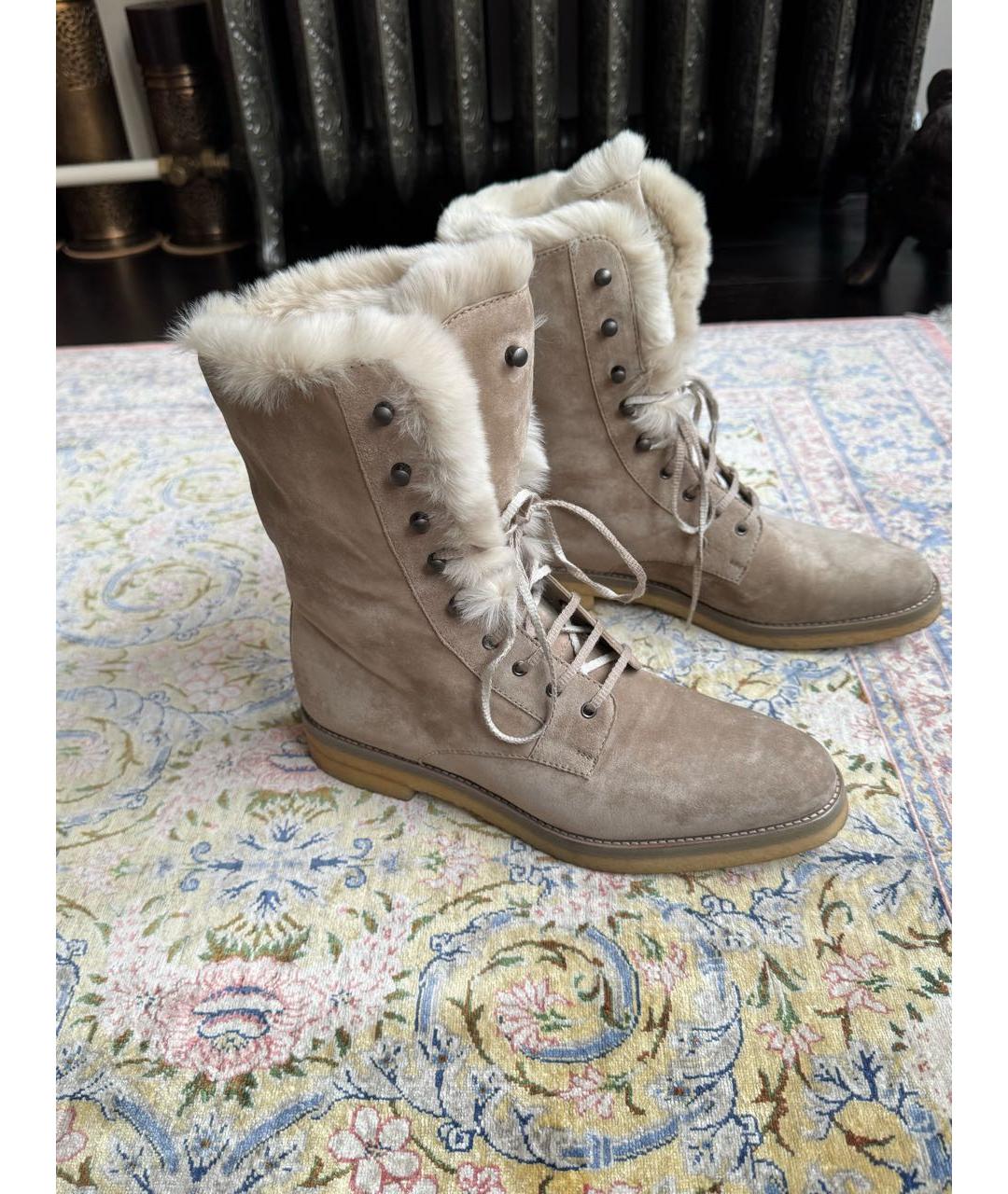 LORO PIANA Бежевые замшевые ботинки, фото 3
