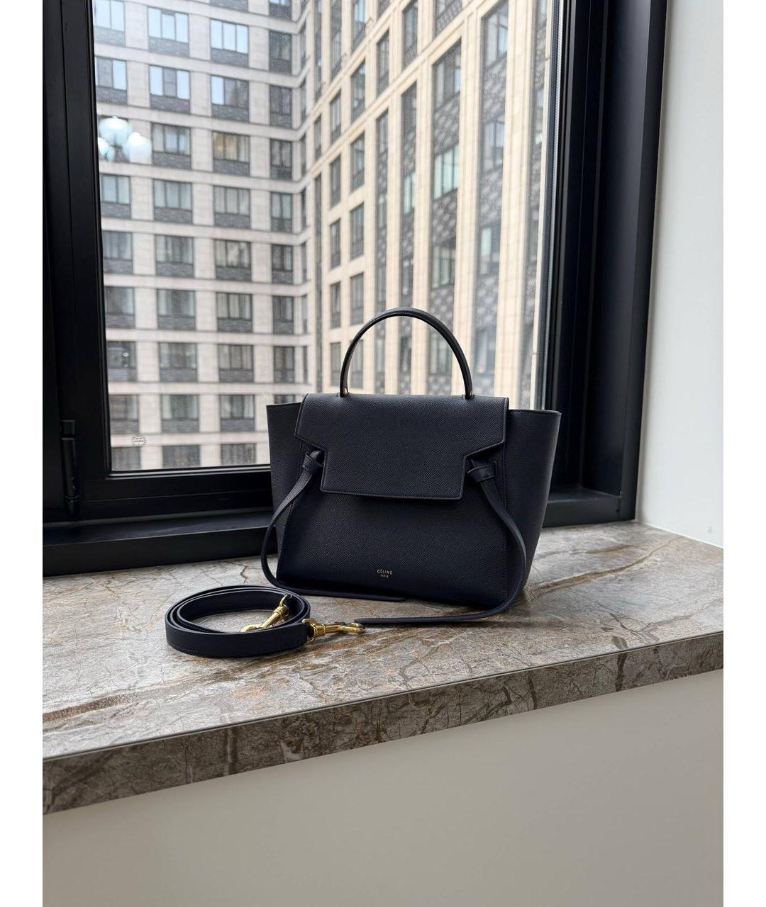 CELINE Темно-синяя кожаная сумка с короткими ручками, фото 2