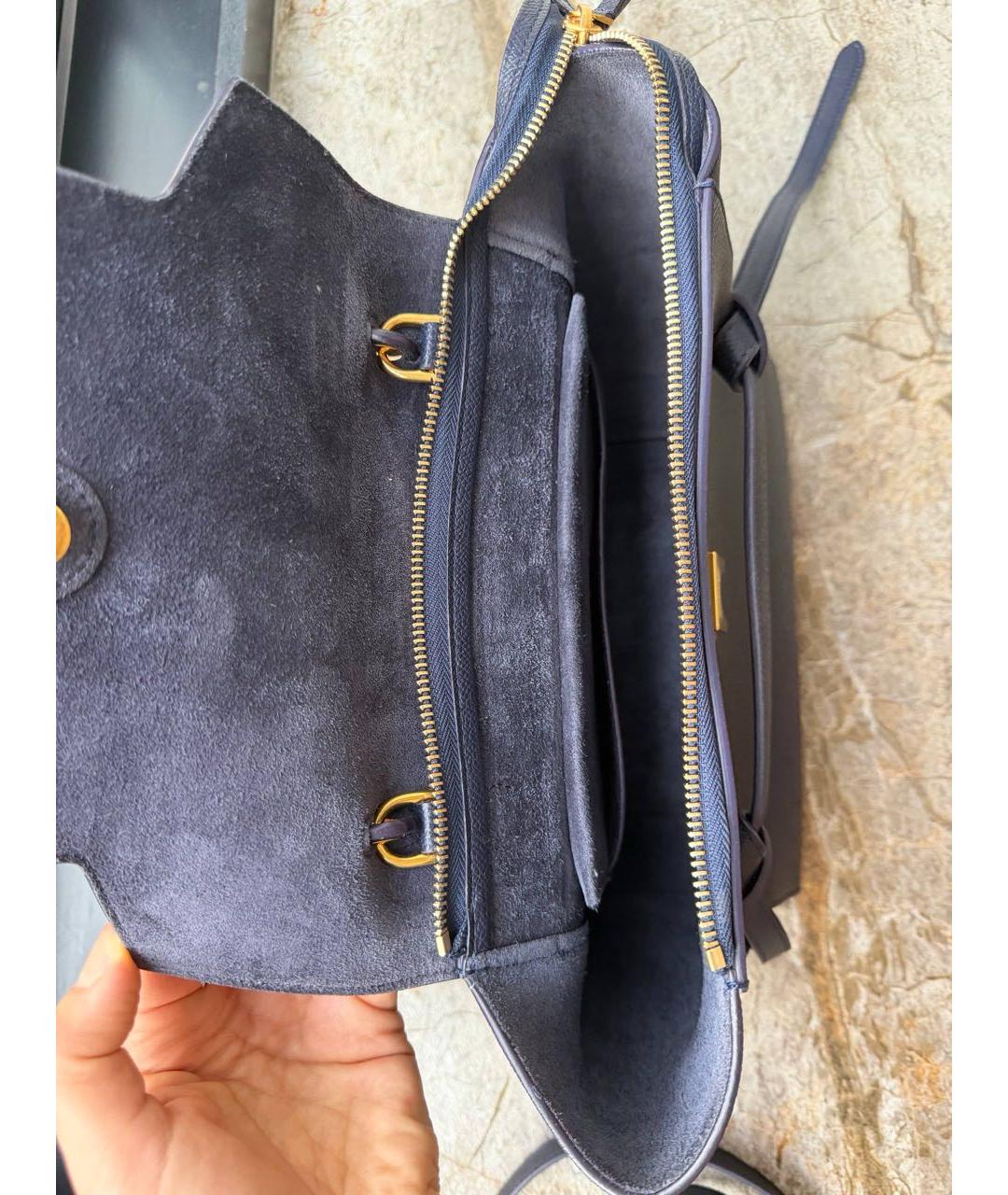 CELINE Темно-синяя кожаная сумка с короткими ручками, фото 4
