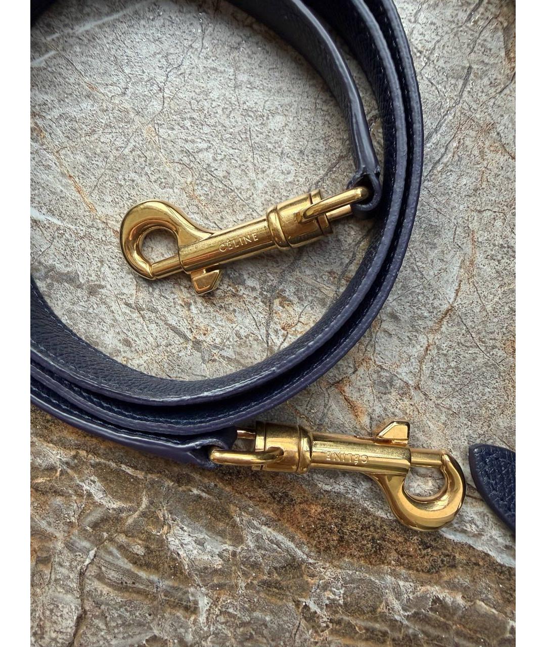CELINE Темно-синяя кожаная сумка с короткими ручками, фото 6