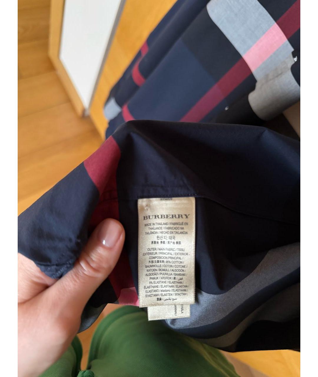 BURBERRY Темно-синяя хлопковая кэжуал рубашка, фото 4