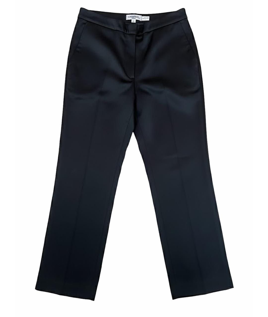 CHANEL Черные шелковые прямые брюки, фото 1