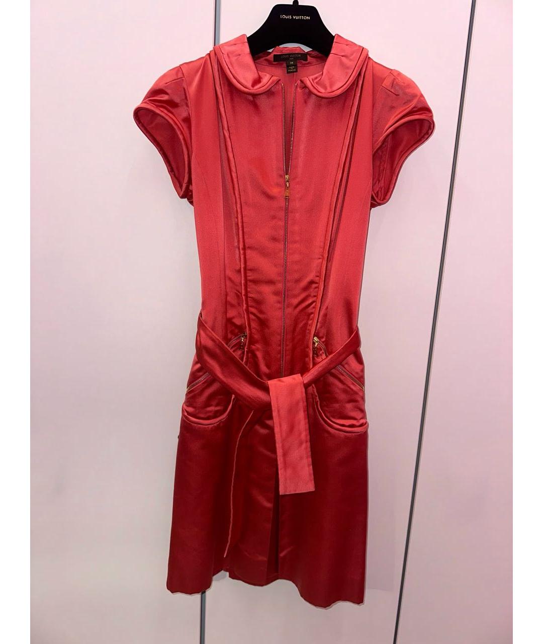 LOUIS VUITTON Коралловое атласное коктейльное платье, фото 6