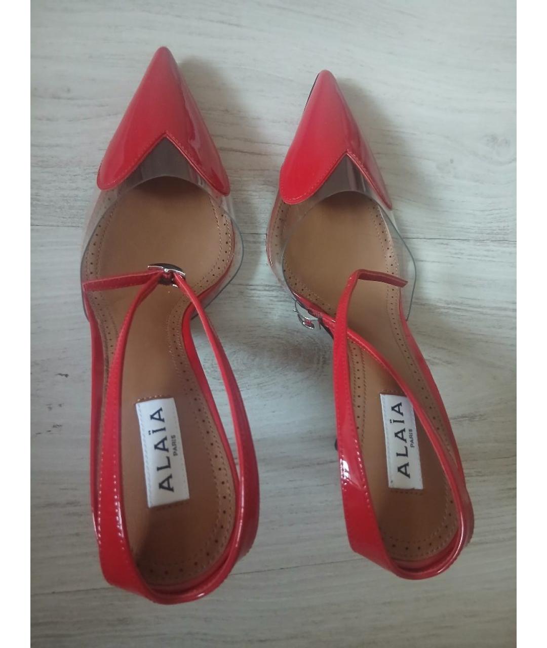 ALAIA Красные лодочки на низком каблуке из лакированной кожи, фото 3