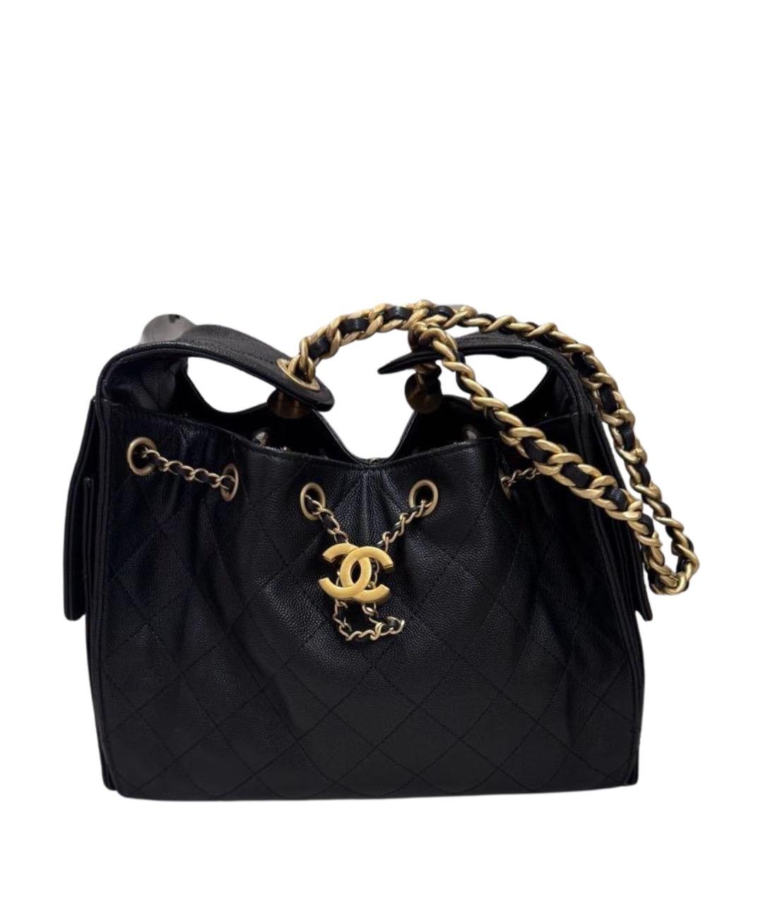 CHANEL Черная кожаная сумка с короткими ручками, фото 1
