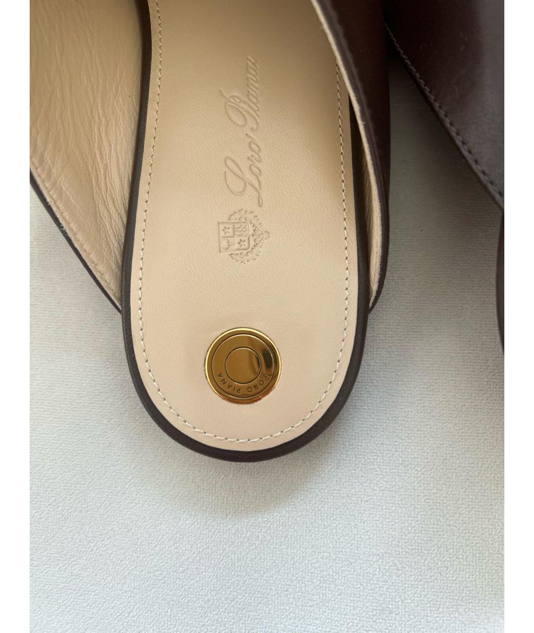 LORO PIANA Коричневые кожаные сабо, фото 6
