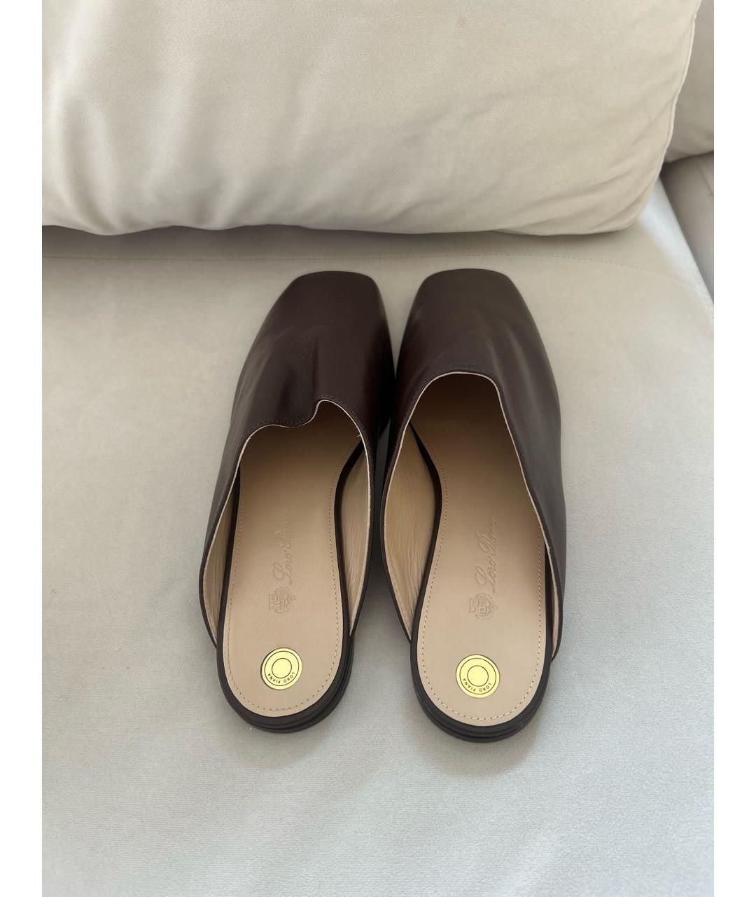 LORO PIANA Коричневые кожаные сабо, фото 3