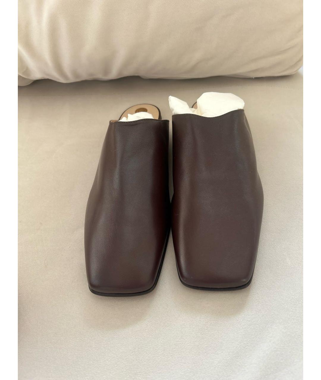 LORO PIANA Коричневые кожаные сабо, фото 2
