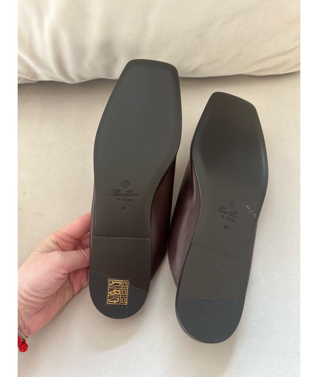 LORO PIANA Коричневые кожаные сабо, фото 5