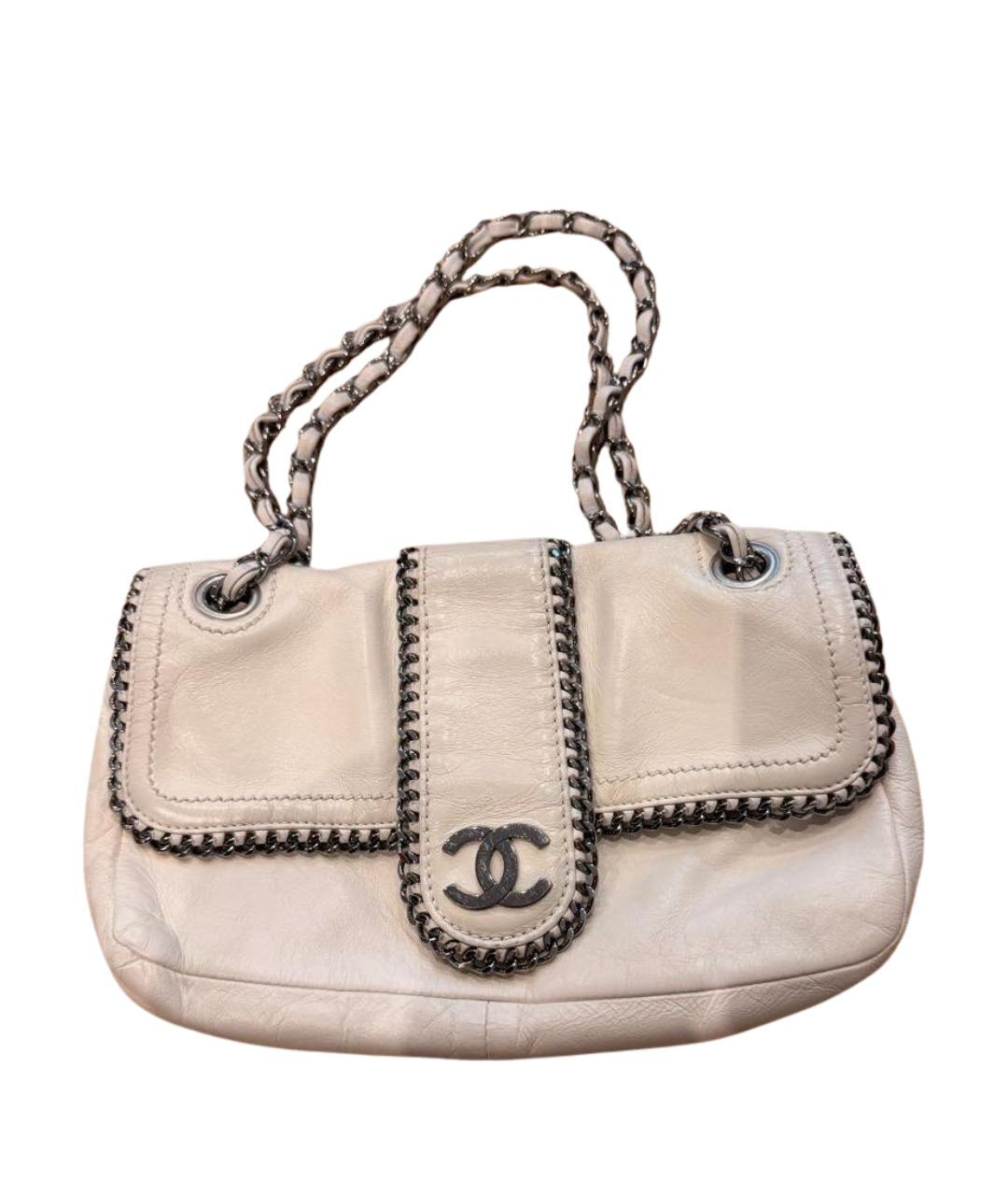 CHANEL Белая кожаная сумка с короткими ручками, фото 1
