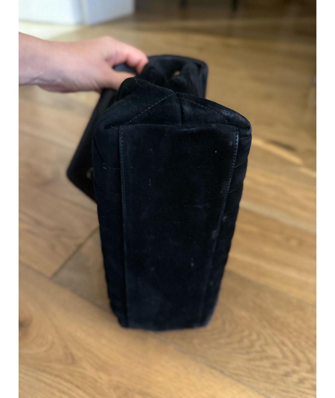 SAINT LAURENT Черная замшевая сумка тоут, фото 5