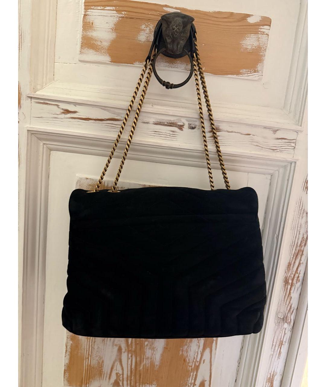 SAINT LAURENT Черная замшевая сумка тоут, фото 2