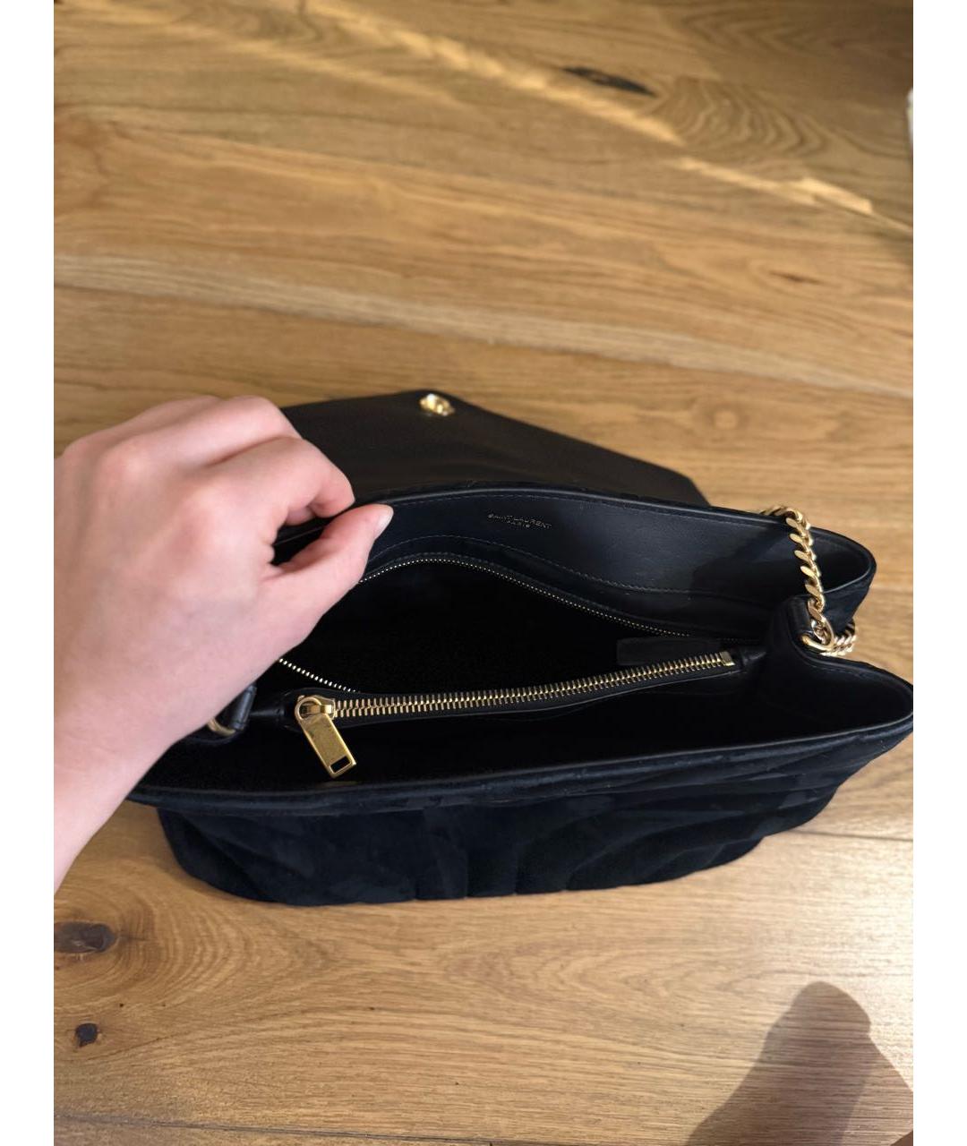 SAINT LAURENT Черная замшевая сумка тоут, фото 6