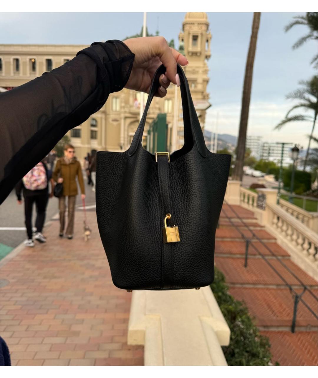 HERMES Черная кожаная сумка с короткими ручками, фото 4