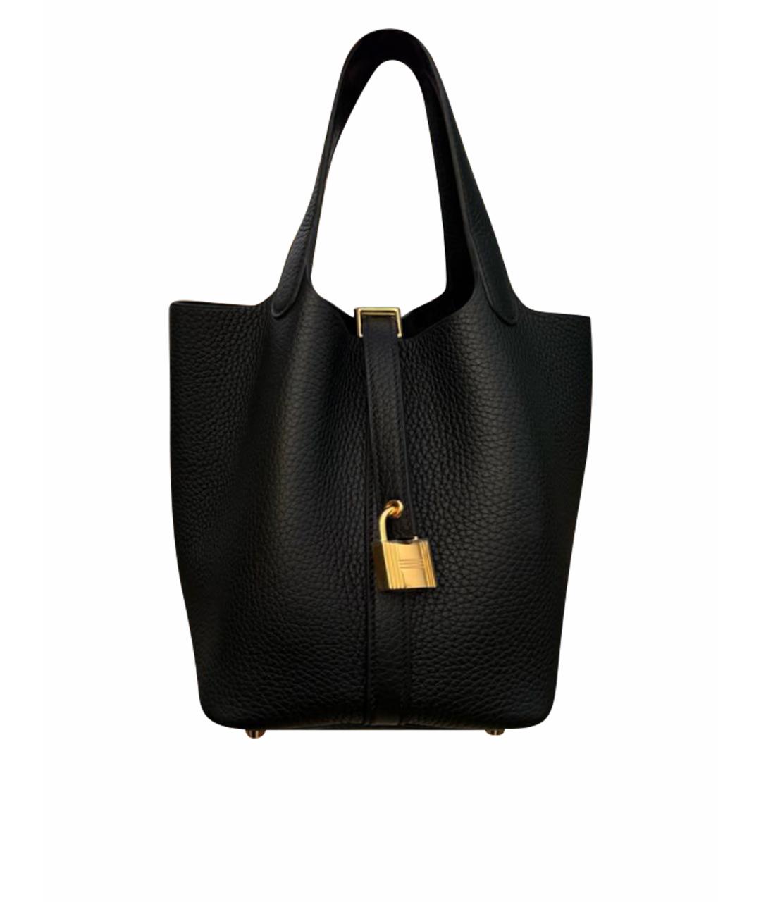 HERMES Черная кожаная сумка с короткими ручками, фото 1