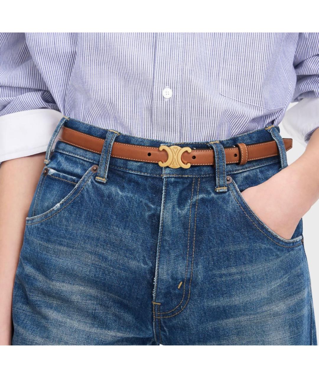 CELINE Коричневый кожаный ремень, фото 6