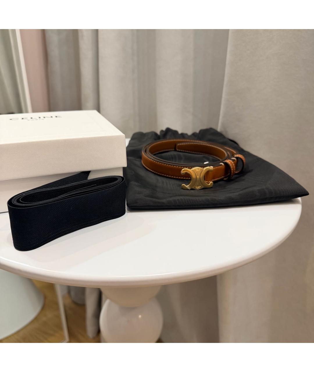CELINE Коричневый кожаный ремень, фото 5