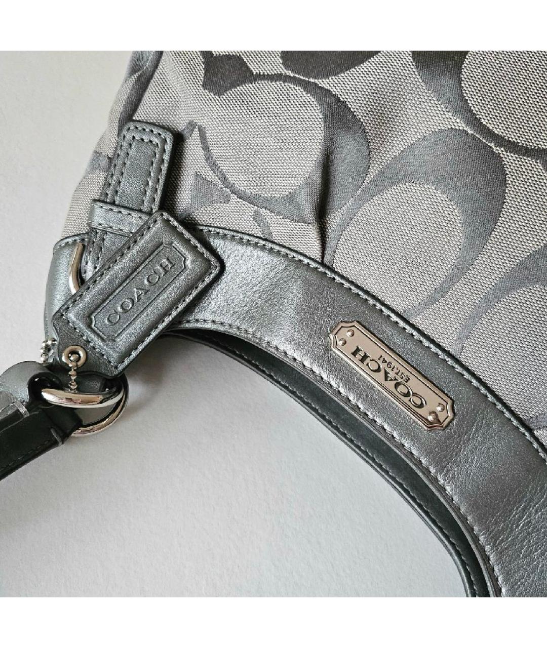 COACH Серая тканевая сумка с короткими ручками, фото 4