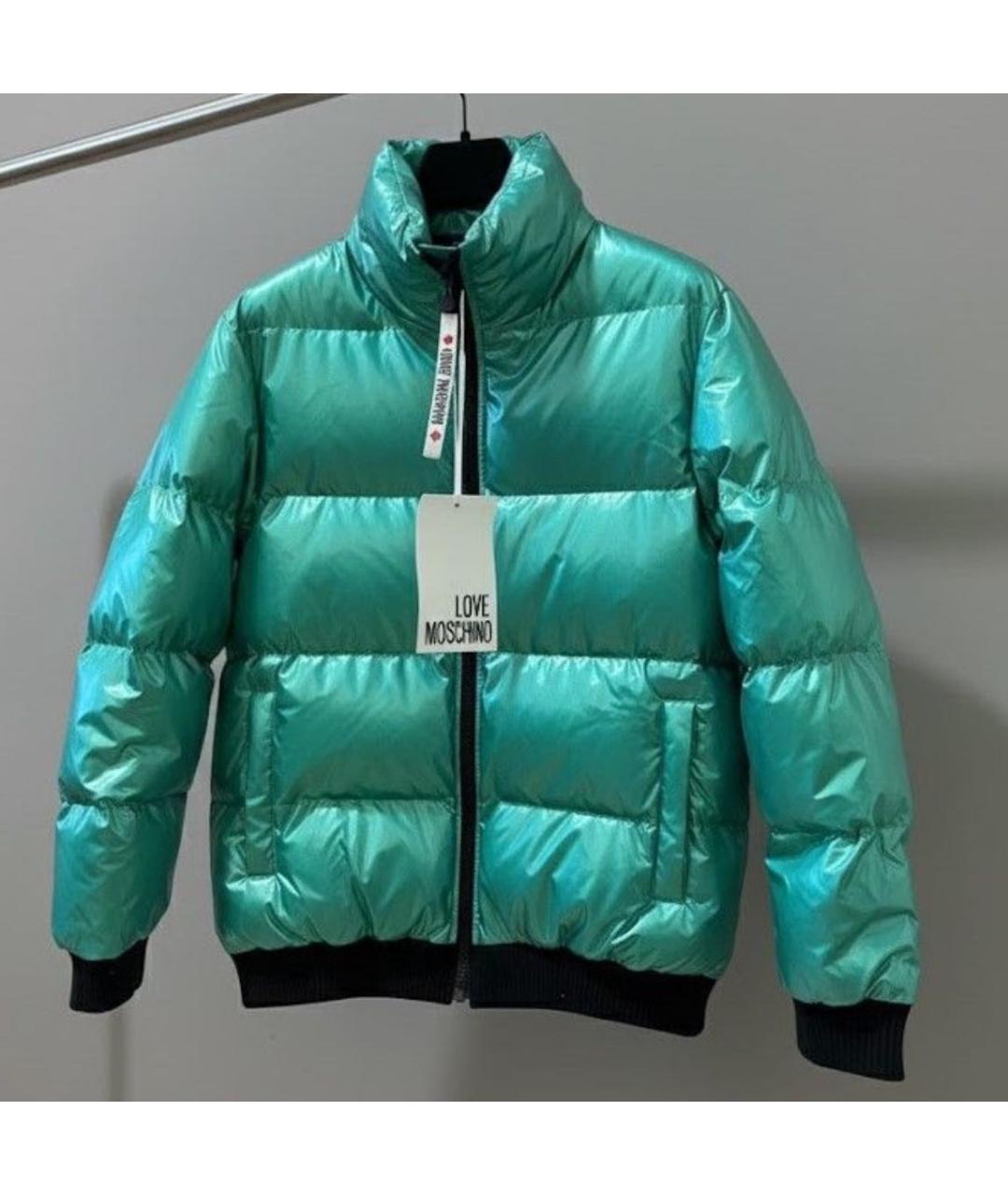 LOVE MOSCHINO Зеленый полиамидовый пуховик, фото 2