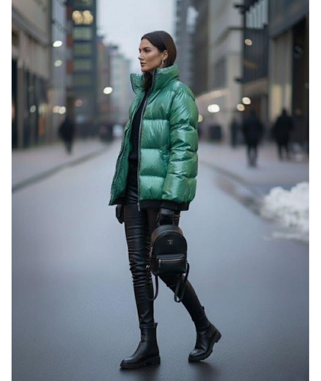 LOVE MOSCHINO Зеленый полиамидовый пуховик, фото 4