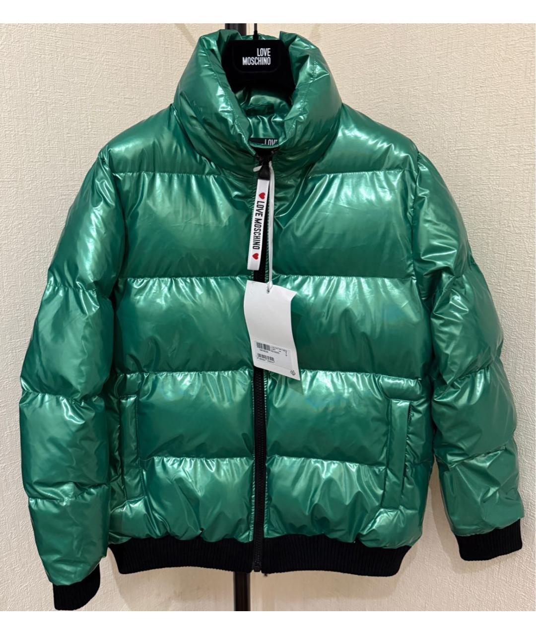 LOVE MOSCHINO Зеленый полиамидовый пуховик, фото 9