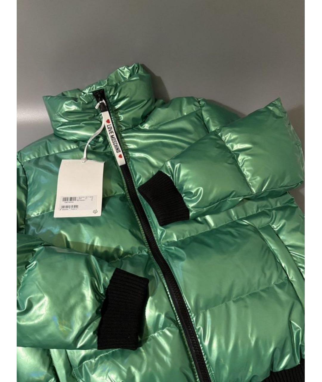 LOVE MOSCHINO Зеленый полиамидовый пуховик, фото 3