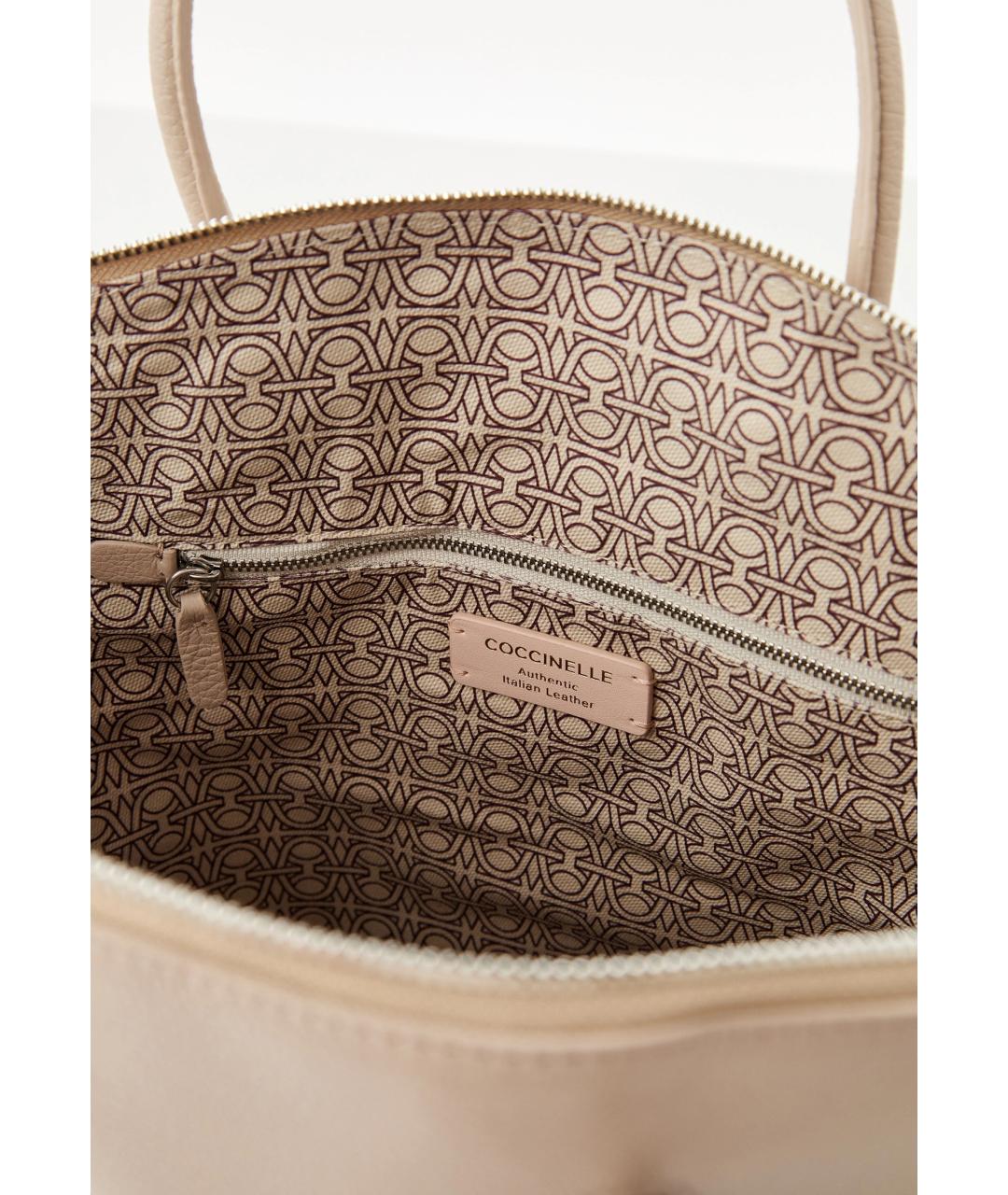 COCCINELLE Бежевая кожаная сумка с короткими ручками, фото 4