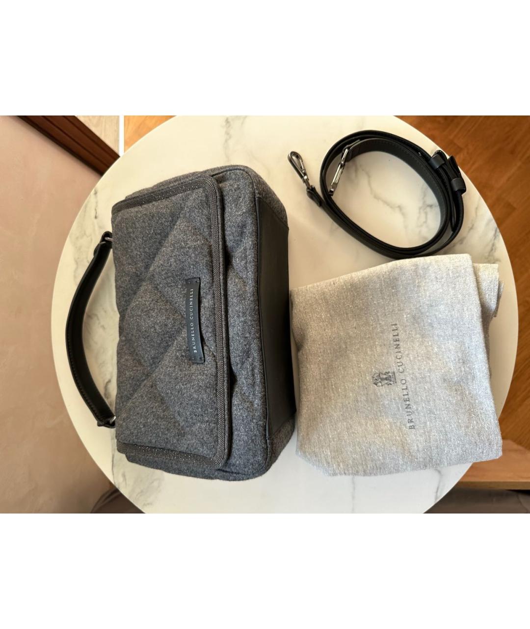BRUNELLO CUCINELLI Серая тканевая сумка через плечо, фото 3