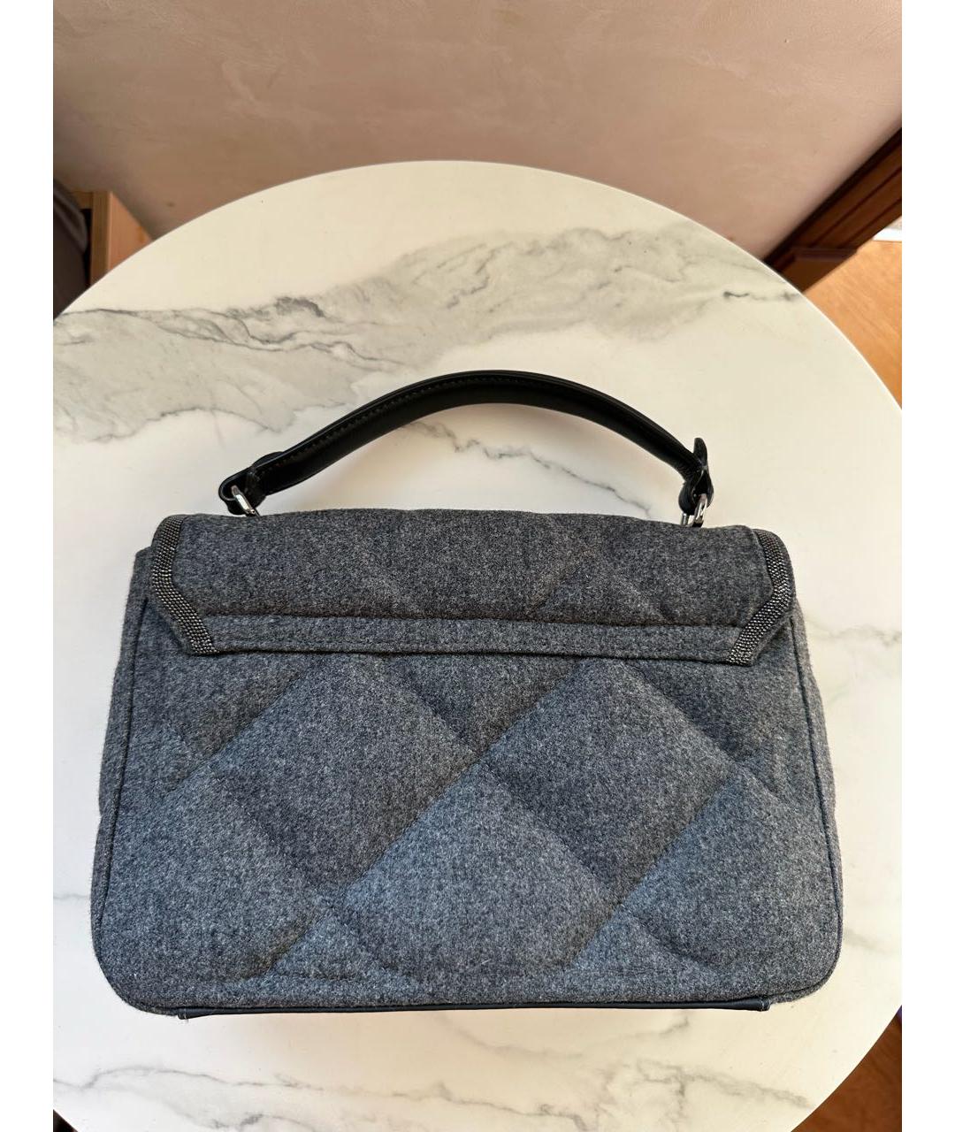 BRUNELLO CUCINELLI Серая тканевая сумка через плечо, фото 5