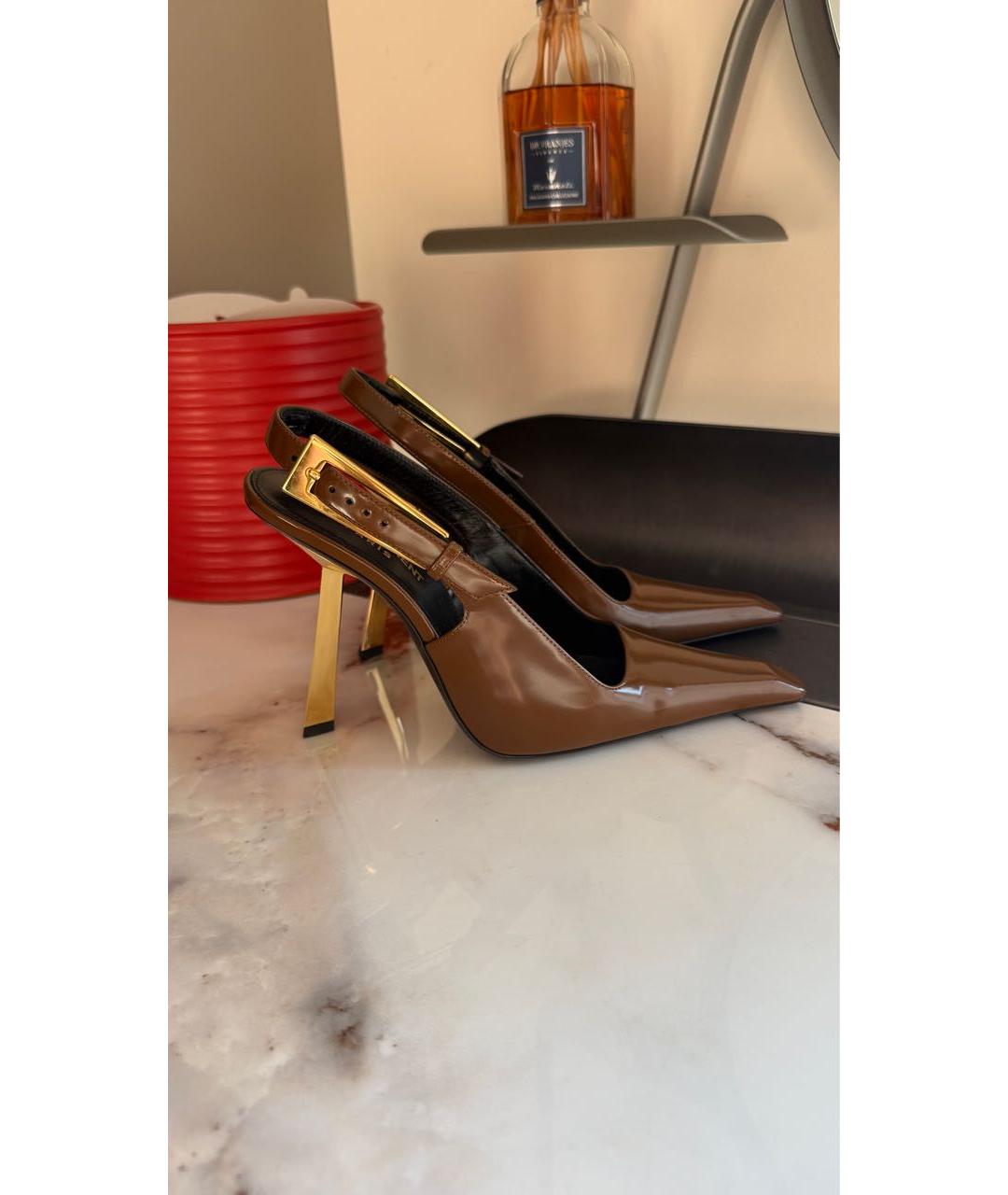 SAINT LAURENT Коричневые кожаные туфли, фото 4