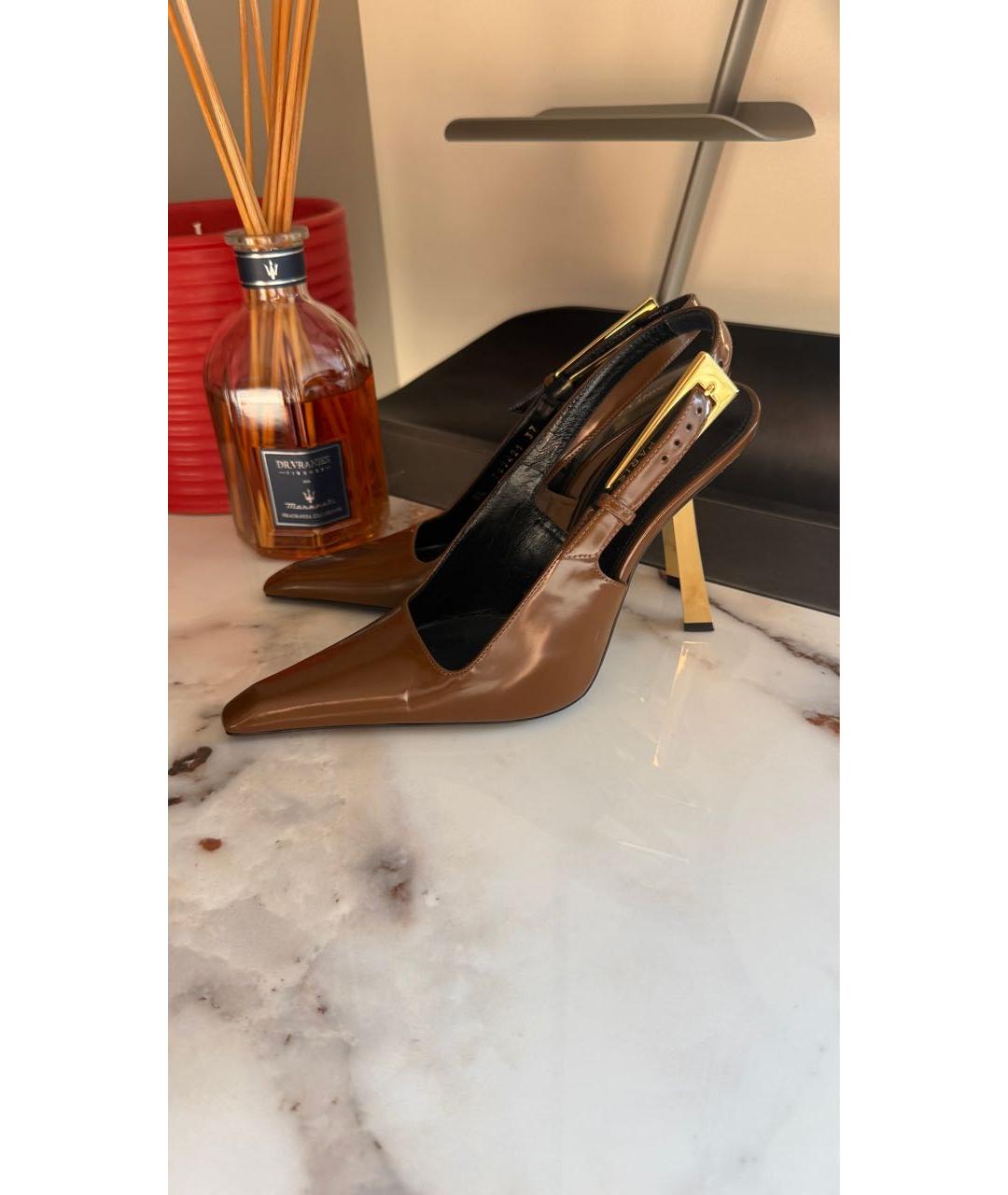 SAINT LAURENT Коричневые кожаные туфли, фото 2