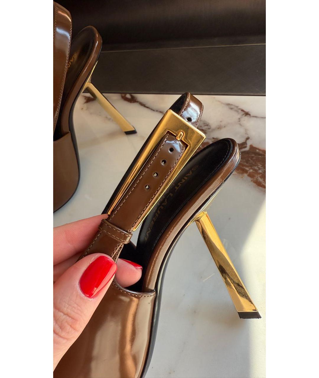 SAINT LAURENT Коричневые кожаные туфли, фото 8