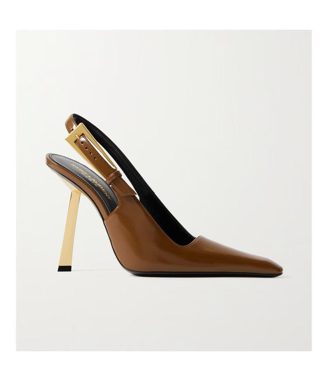 SAINT LAURENT Коричневые кожаные туфли, фото 9