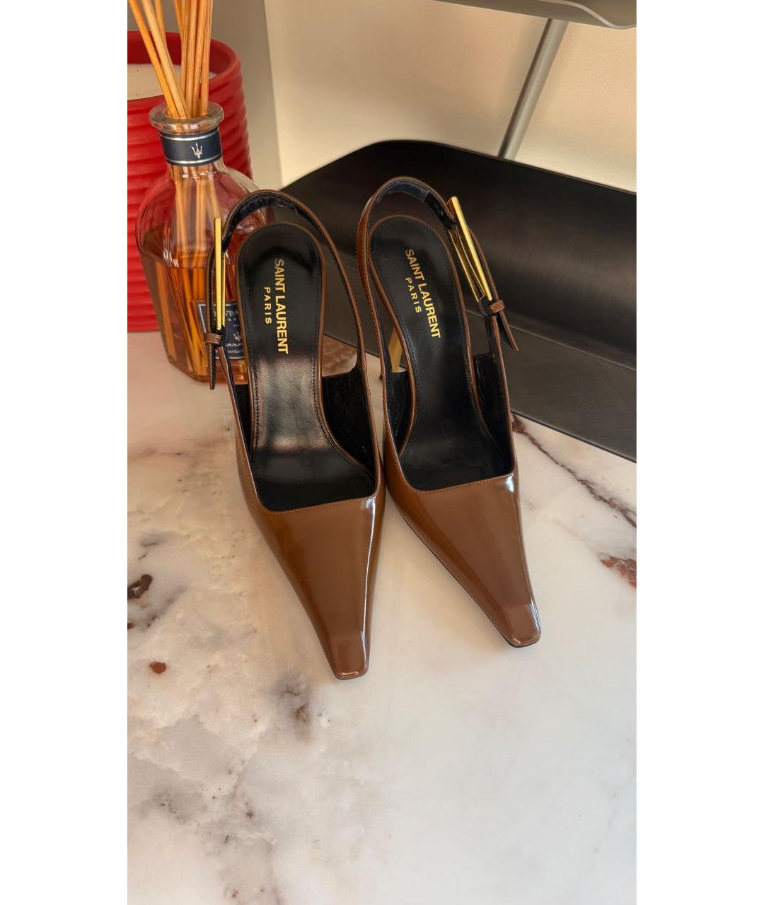 SAINT LAURENT Коричневые кожаные туфли, фото 3