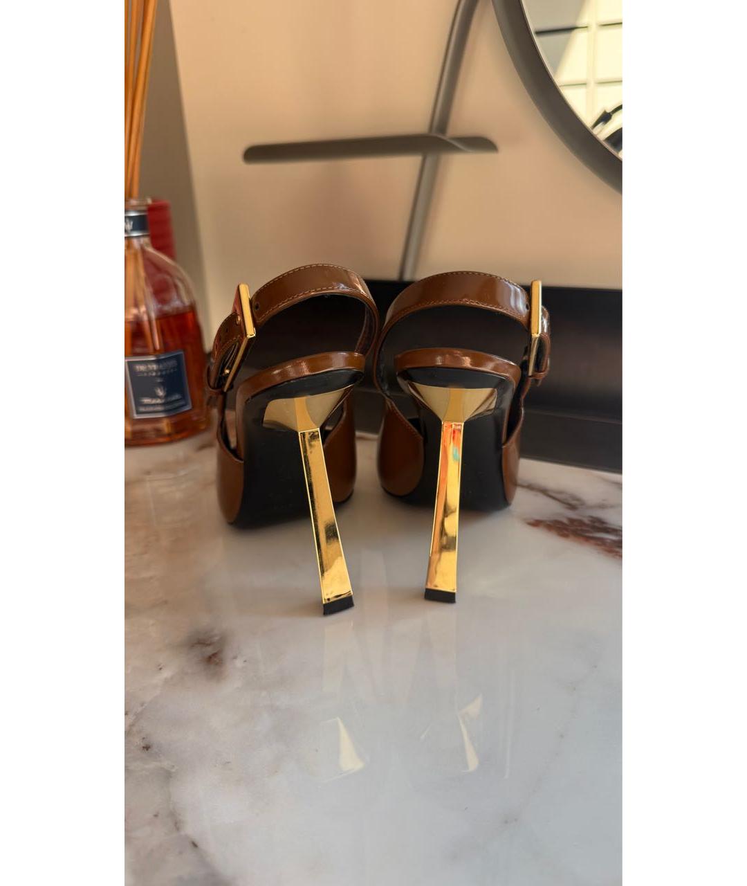 SAINT LAURENT Коричневые кожаные туфли, фото 6