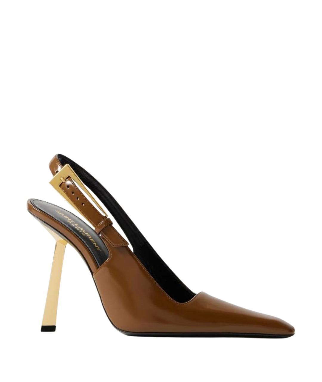 SAINT LAURENT Коричневые кожаные туфли, фото 1