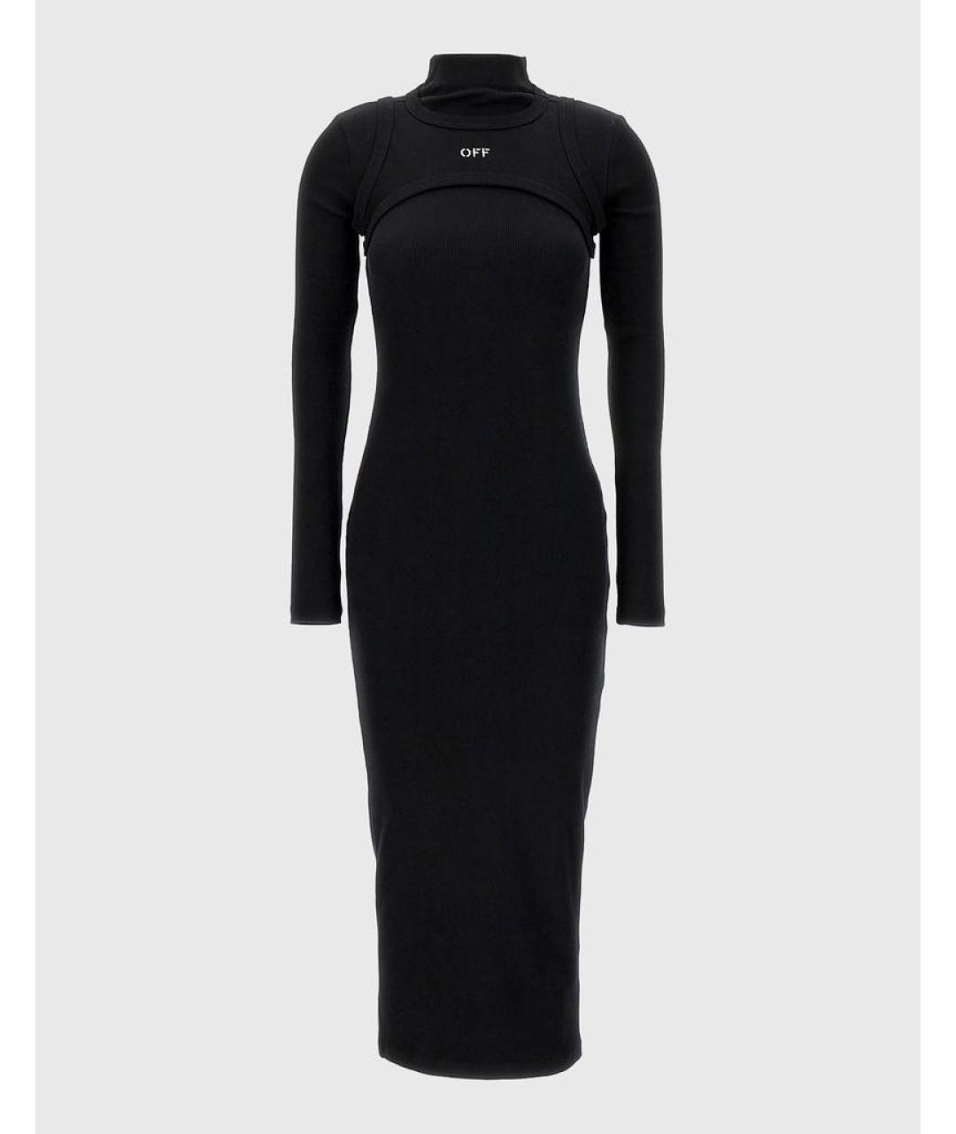 OFF-WHITE Черное хлопко-эластановое повседневное платье, фото 6