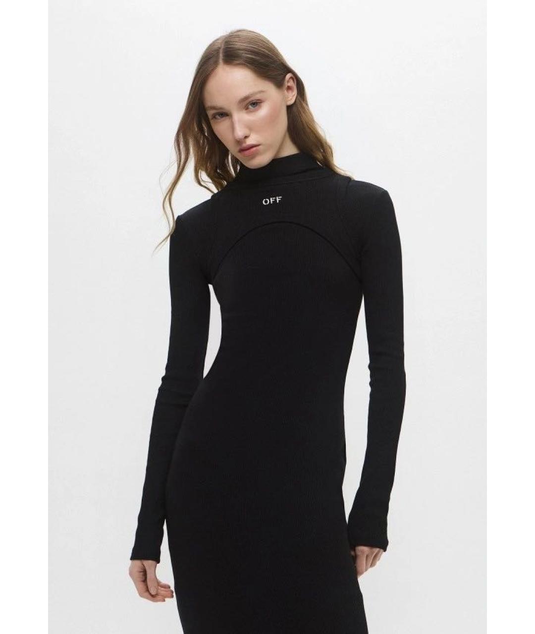 OFF-WHITE Черное хлопко-эластановое повседневное платье, фото 2