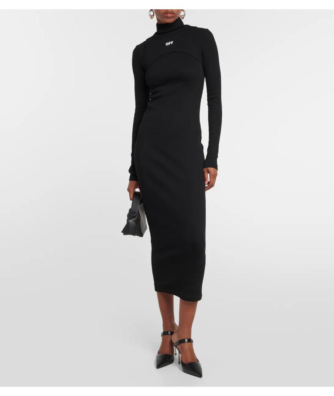 OFF-WHITE Черное хлопко-эластановое повседневное платье, фото 4