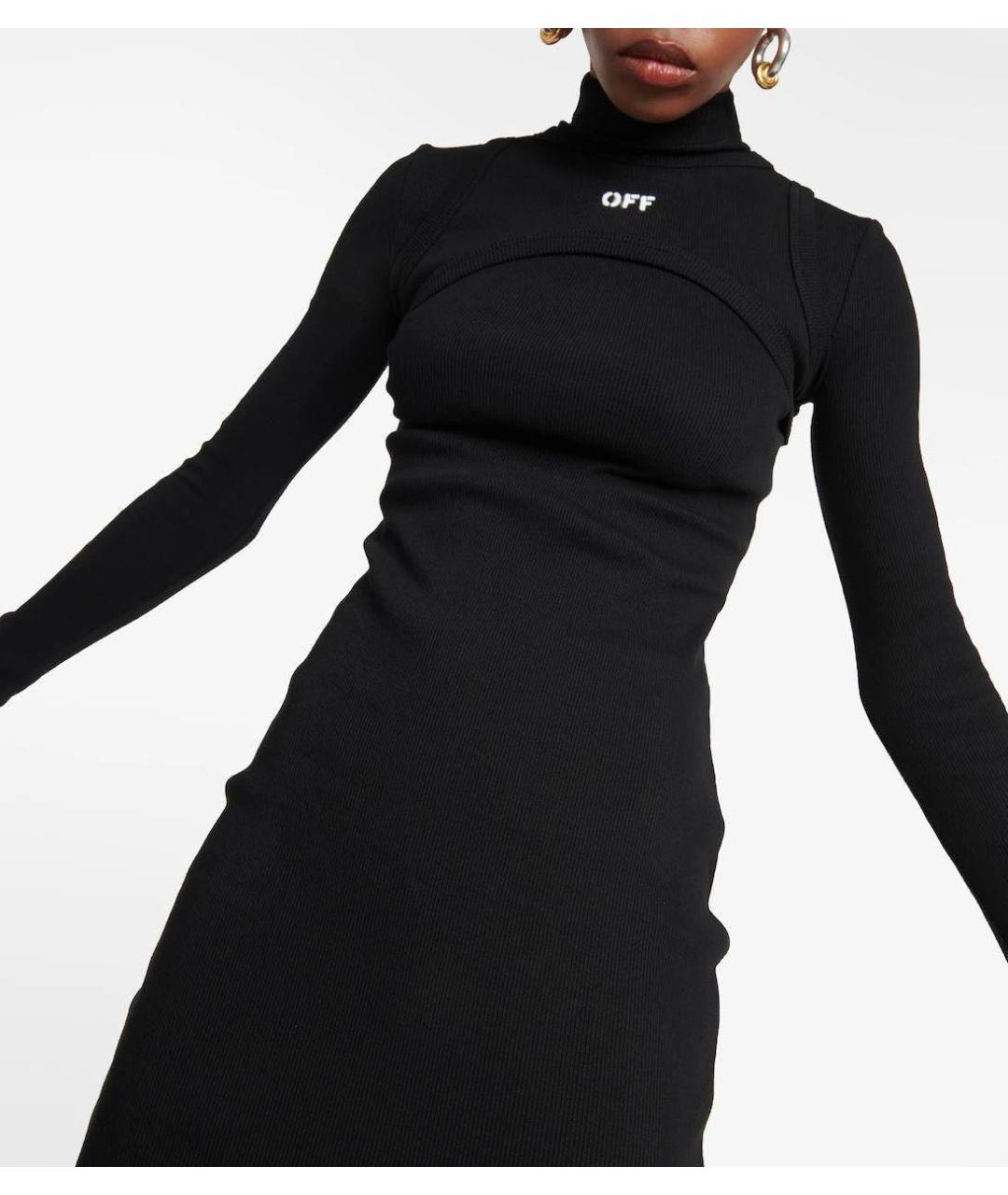 OFF-WHITE Черное хлопко-эластановое повседневное платье, фото 3